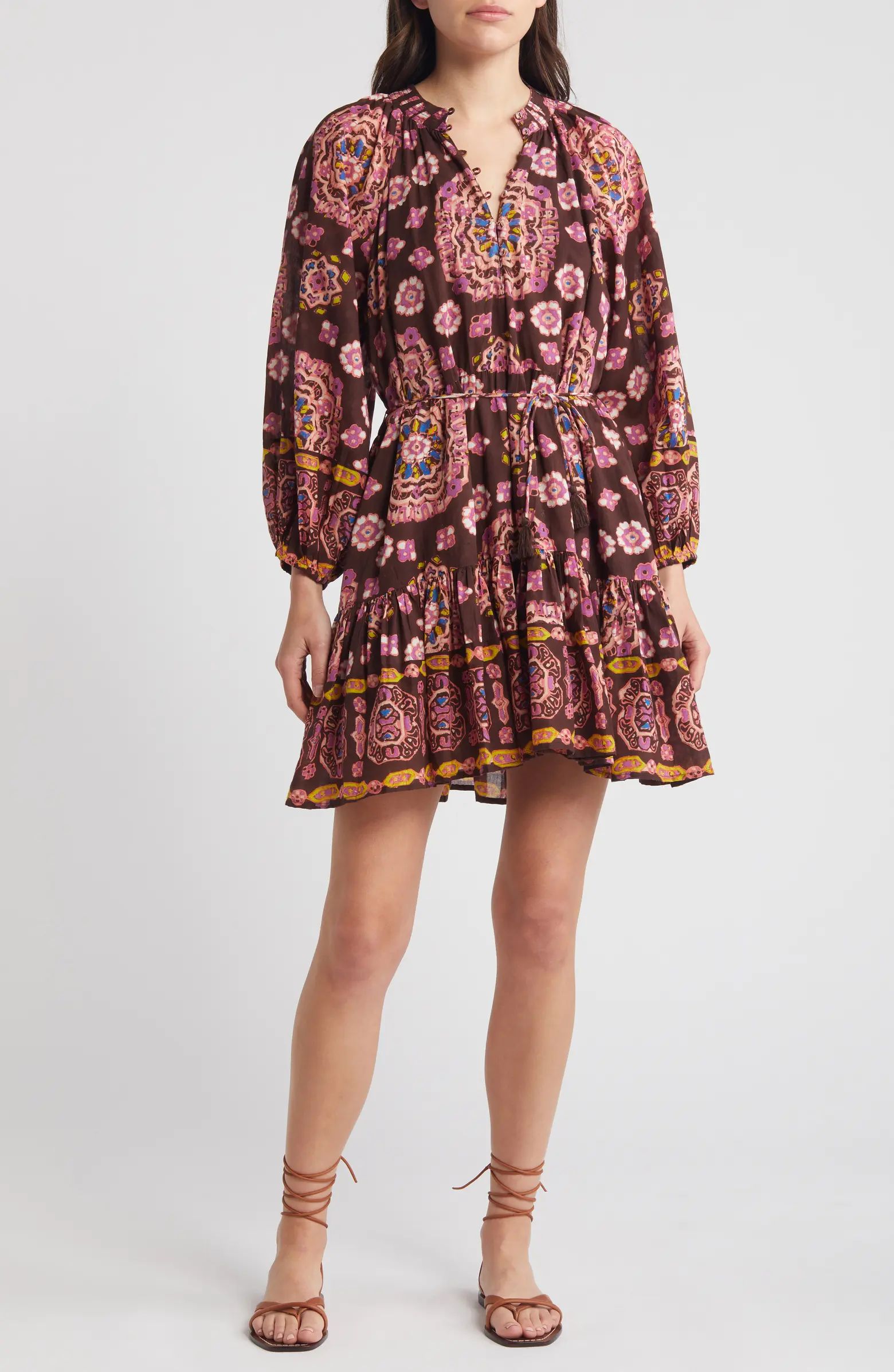 Eliva Print Long Sleeve Organic Cotton Minidress | Nordstrom