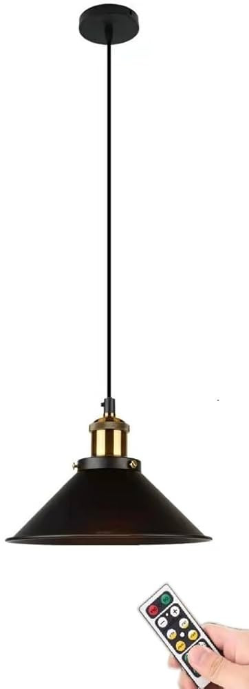 1 Pack Battery Operated Pendant Light with Remote,Indoor Black No Wiring Ceiling Hanging Lamp,Vin... | Amazon (US)