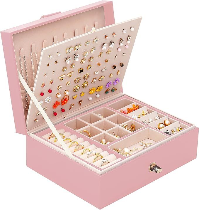 QBestry Stud Earring Organizer for Girls Stud Box for Earrings Necklace Jewelry Organizer Studs,G... | Amazon (US)
