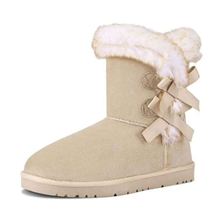 Pennysue Women Fashion Winter Boots Sand Mid-Calf Faux-Fur Lining Snow Boots 6M | Walmart (US)