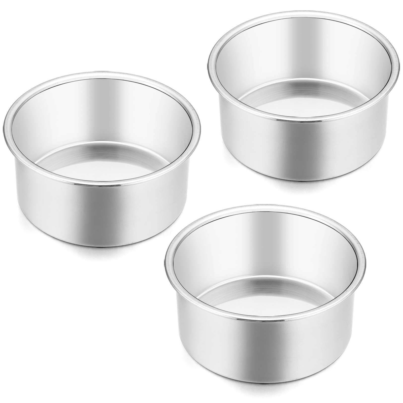 E-far 4 Inch Small Cake Pan Set of 3, Stainless Steel Mini Round Smash Cake Baking Pans, Non-Toxic & Healthy, Mirror Finish & Dishwasher Safe | Amazon (US)