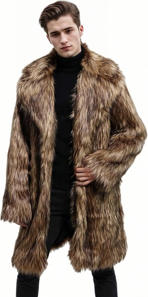 UMREN Men's Luxury Faux Fur Coat Jacket Winter Warm Long Coats Overwear Outwear | Amazon (US)