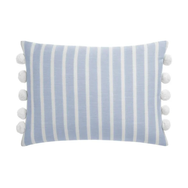 Gap Home Yarn Dyed Chambray Stripe Decorative Oblong Throw Pillow with Pom Trim Blue 20" x 14" | Walmart (US)