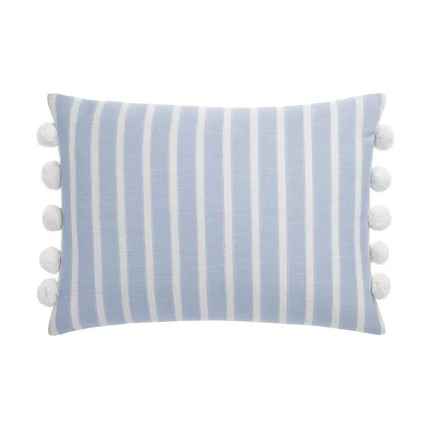Gap Home Yarn Dyed Chambray Stripe Decorative Oblong Throw Pillow with Pom Trim Blue 20" x 14" | Walmart (US)