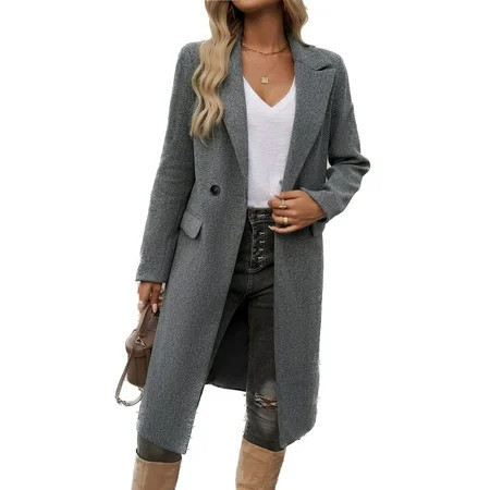 SWSMCLT Women s Winter Pea Coats Notch Collar Double Breasted Jackets Slim Fit Long Peacoat Fall Top Fashion Thick Knee Length Long Sleeve Dark Grey Small | Walmart (US)