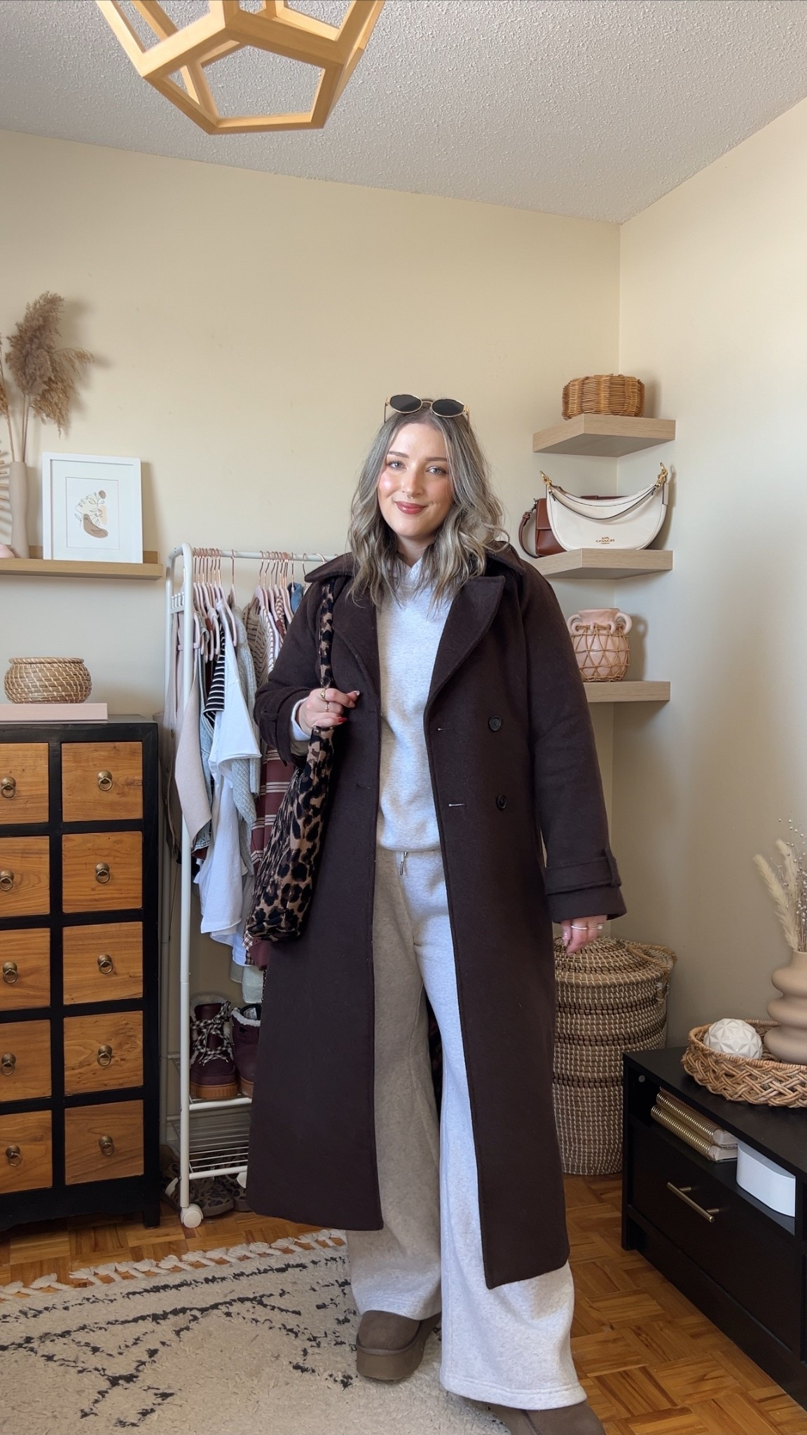 Styling a sweat set for winter! Wearing my usual size L in the chocolate brown wool coat and wide leg sweatpants. Matching hoodie runs small, sized up to XL. Ugg inspired platform boots are such good quality, I’m usually a 9.5-10 and wear a 10. Comfy winter outfits, everyday style



#LTKmidsize #LTKwinter #LTKsale