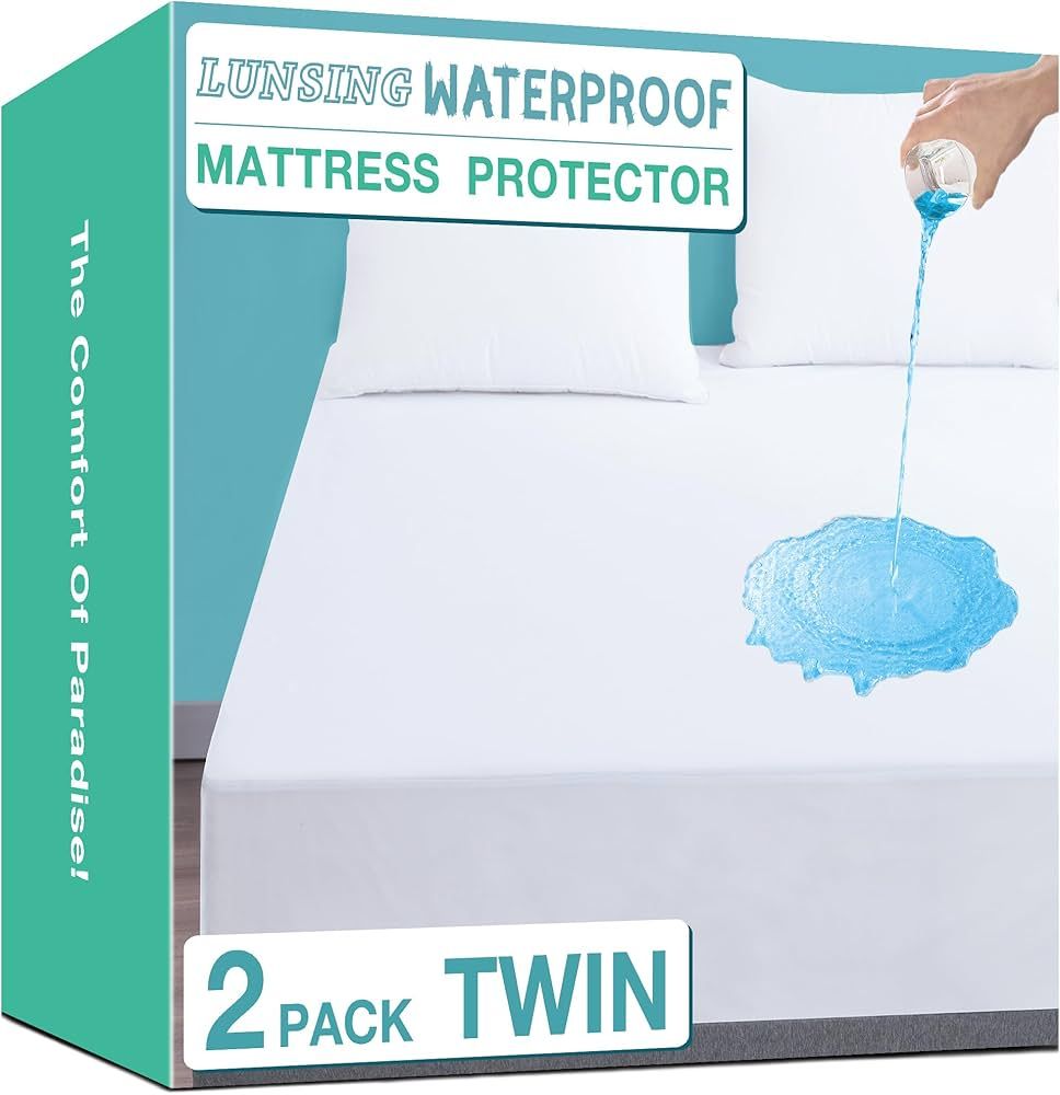 Lunsing Twin Mattress Protector Waterproof, 2 Pack Noiseless, Breathable, and Soft Twin Mattress ... | Amazon (US)