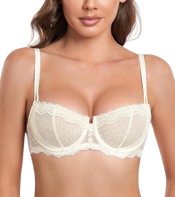 DotVol Women's Push Up Unlined Lace Sheer Underwire Multiway Everyday Bra | Amazon (US)