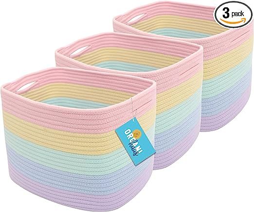 OrganiHaus 3-Pack Rope Rainbow Storage Baskets for Shelves | Rainbow Baskets for Pastel Classroom... | Amazon (US)