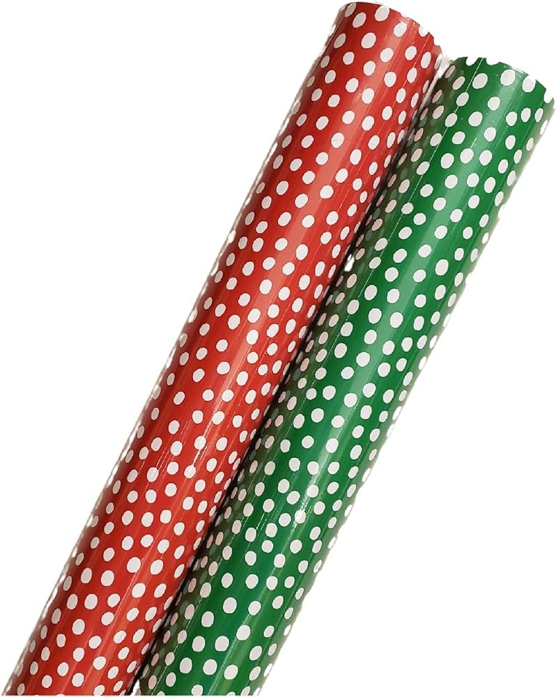 Christmas Wrapping Paper - Seasonal Red & Green Polka Dot Wrapping Paper Rolls - 200 Square Feet ... | Amazon (US)