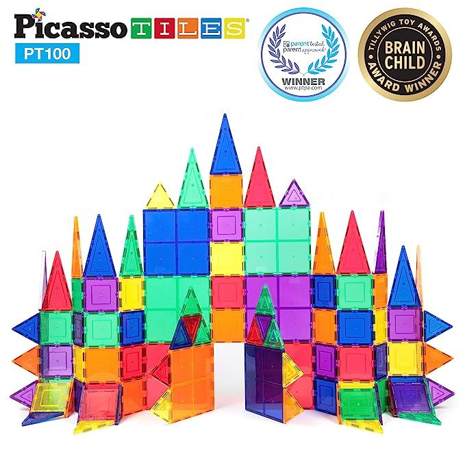 PicassoTiles 100 Piece Set 100pcs Magnet Building Tiles Clear Magnetic 3D Building Blocks Constru... | Amazon (US)