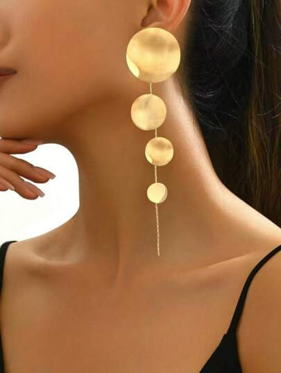 European & American Style Floral Tassel Round Pendant Earrings | SHEIN