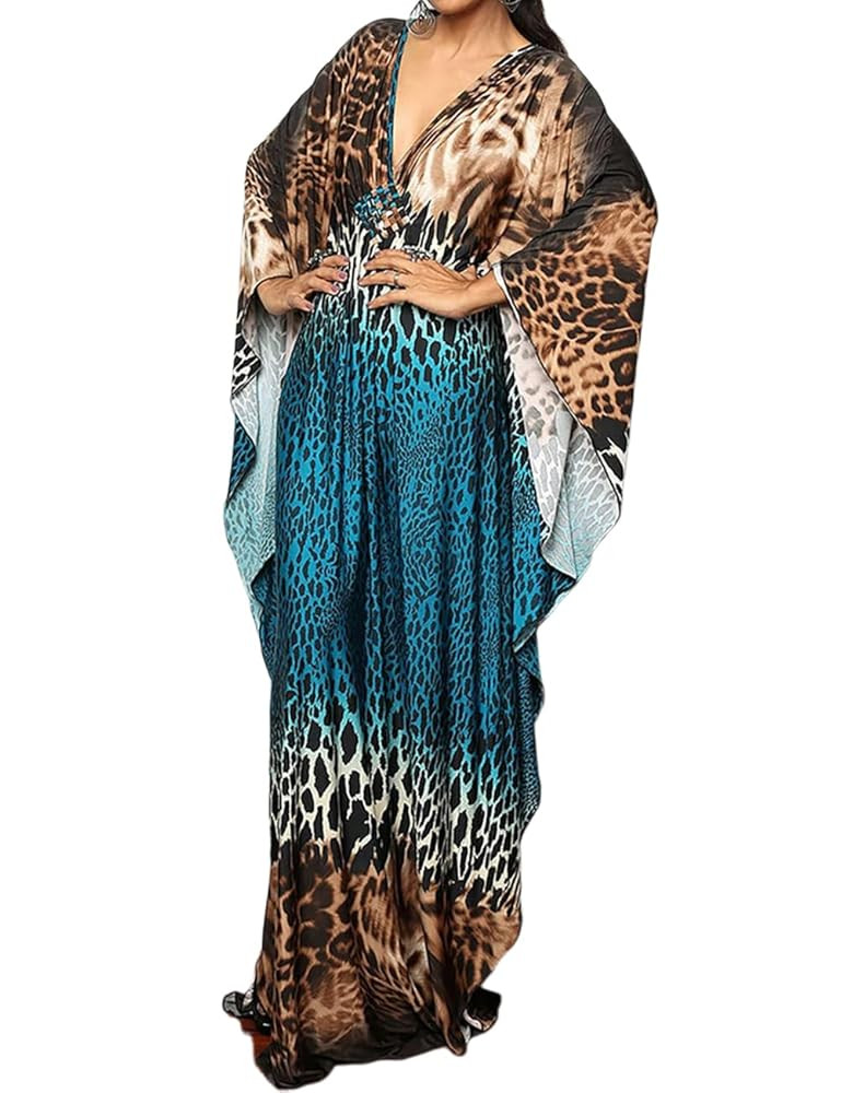 Bsubseach Women Ethnic Print Kaftan Beach Dress Plus Size Swimsuit Cover Up | Amazon (US)