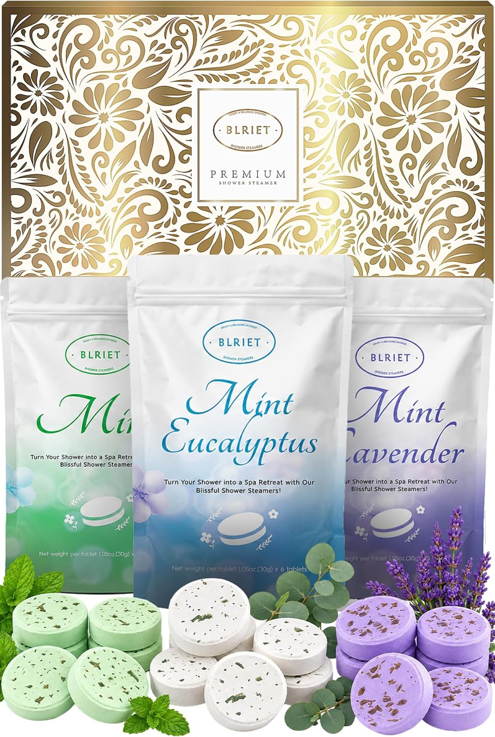 Shower Steamers Aromatherapy BLRIET 18 pack Christmas Stocking Stuffers Birthday Gifts for Women, Men, Teens, Mint and lavender Shower Steamers With Natural Essential Oils Stress Relief and Relaxation | Amazon (US)