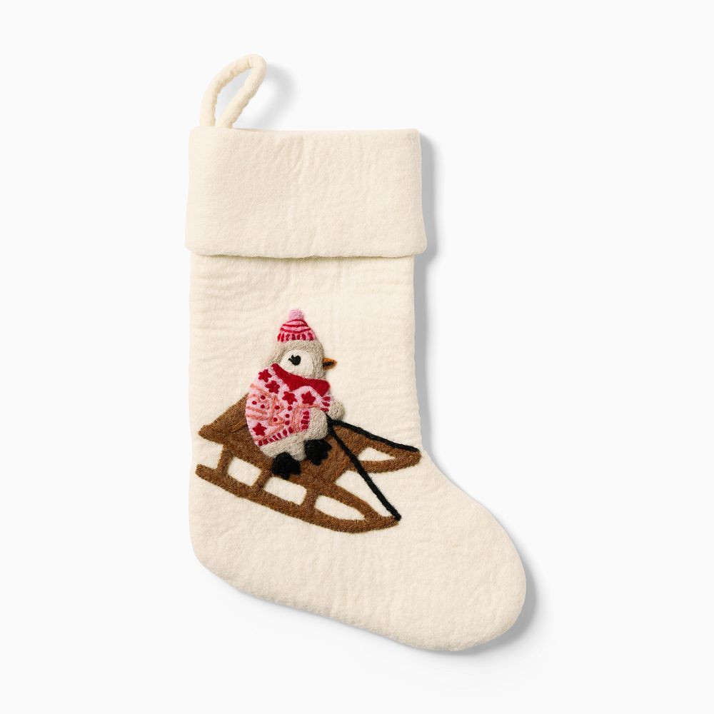Sledding Penguin Felt Stocking | West Elm (US)