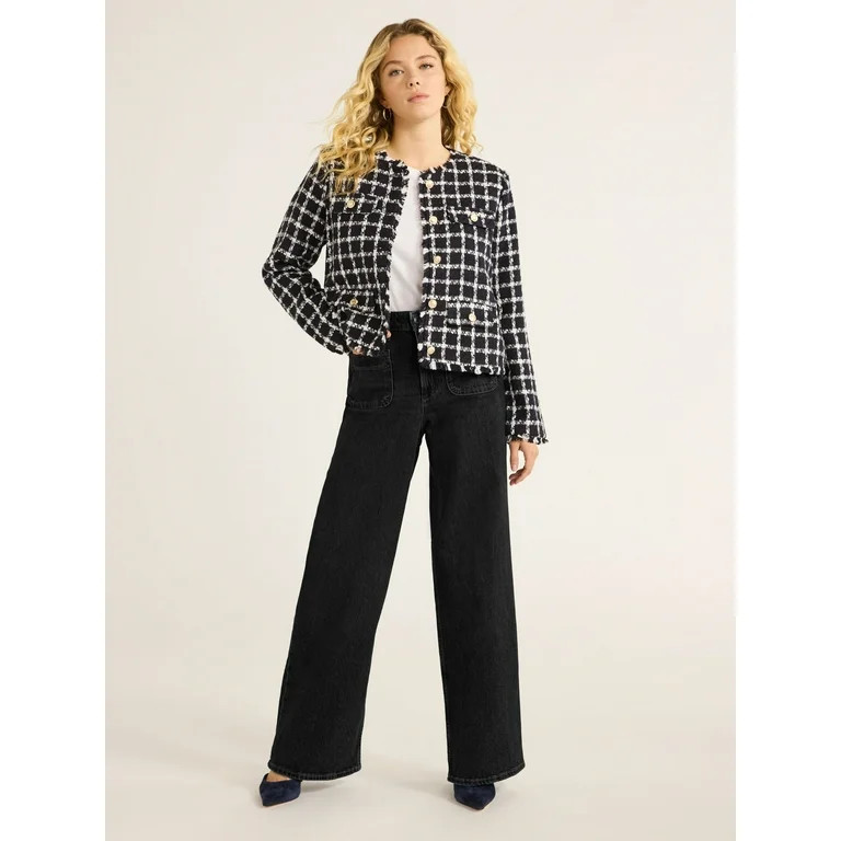 Free Assembly Women's Patch Pocket Wide Leg Jeans, 32” Inseam, Sizes 0-20 - Walmart.com | Walmart (US)