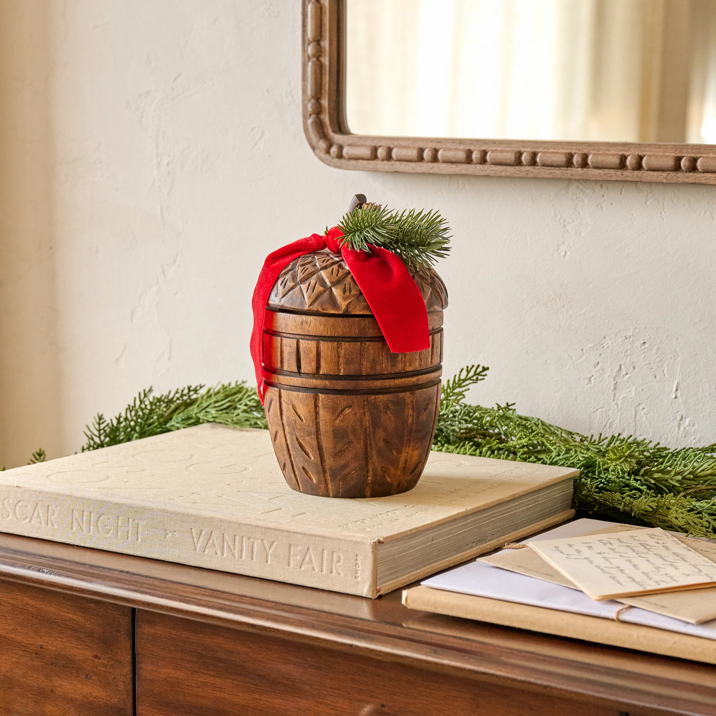 Hand-Carved Frosted Pine Acorn Candle | Magnolia