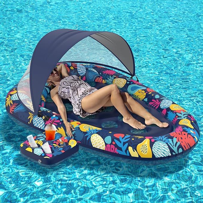 3-in-1 Pool Floats, Pool Floats Lounger Adult with Detachable Sun Shade Canopy and Cup Holder, In... | Amazon (US)