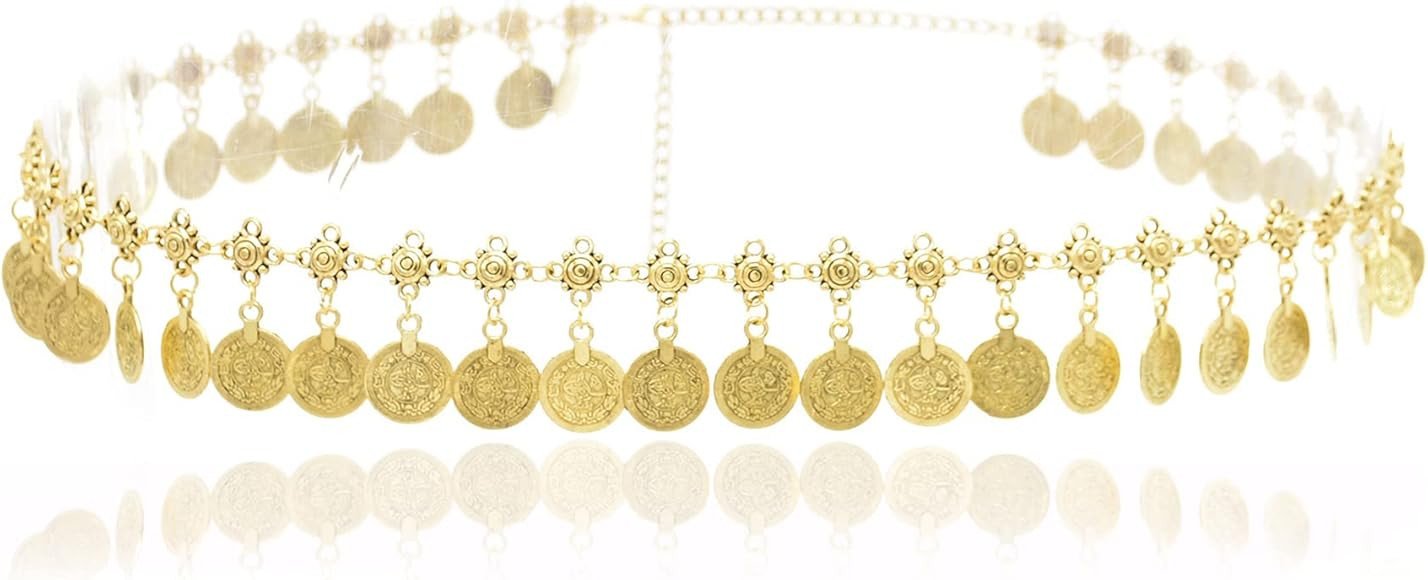 idealway Gypsy Silver Dangle Coins Belly Chain Hippie Boho Belt Belly Dance Chain Body Jewelry | Amazon (US)