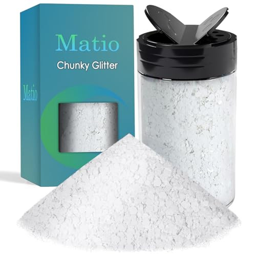 Matio Chunky Glitter 7.8oz/220g Moon White Craft Ultra Fine Glitter Powder Mixed Chunky PET Flakes Sequins for Resin Epoxy Painting Arts Cosmetic Nail Hair Makeup Tumblers Slime Party Festival Decor | Amazon (US)
