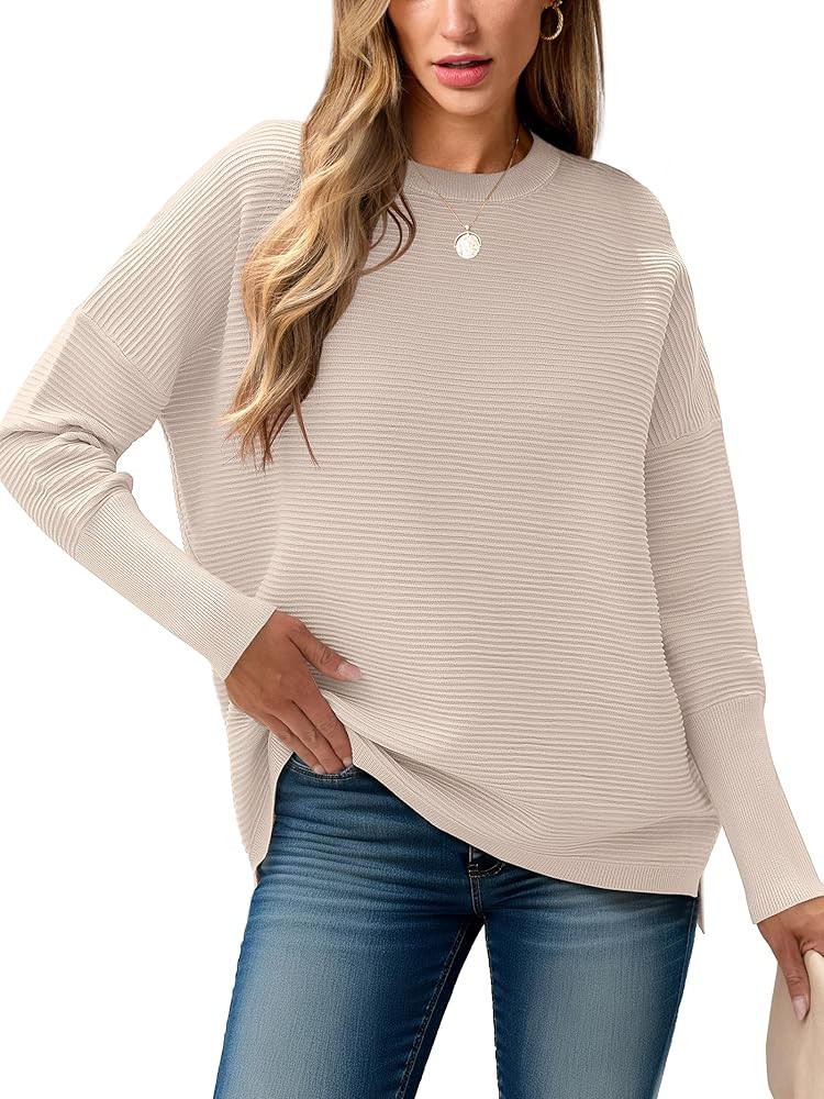ANRABESS Womens Oversized Batwing Long Sleeve Ribbed Knit Sweaters 2025 Fall Outfits | Amazon (US)