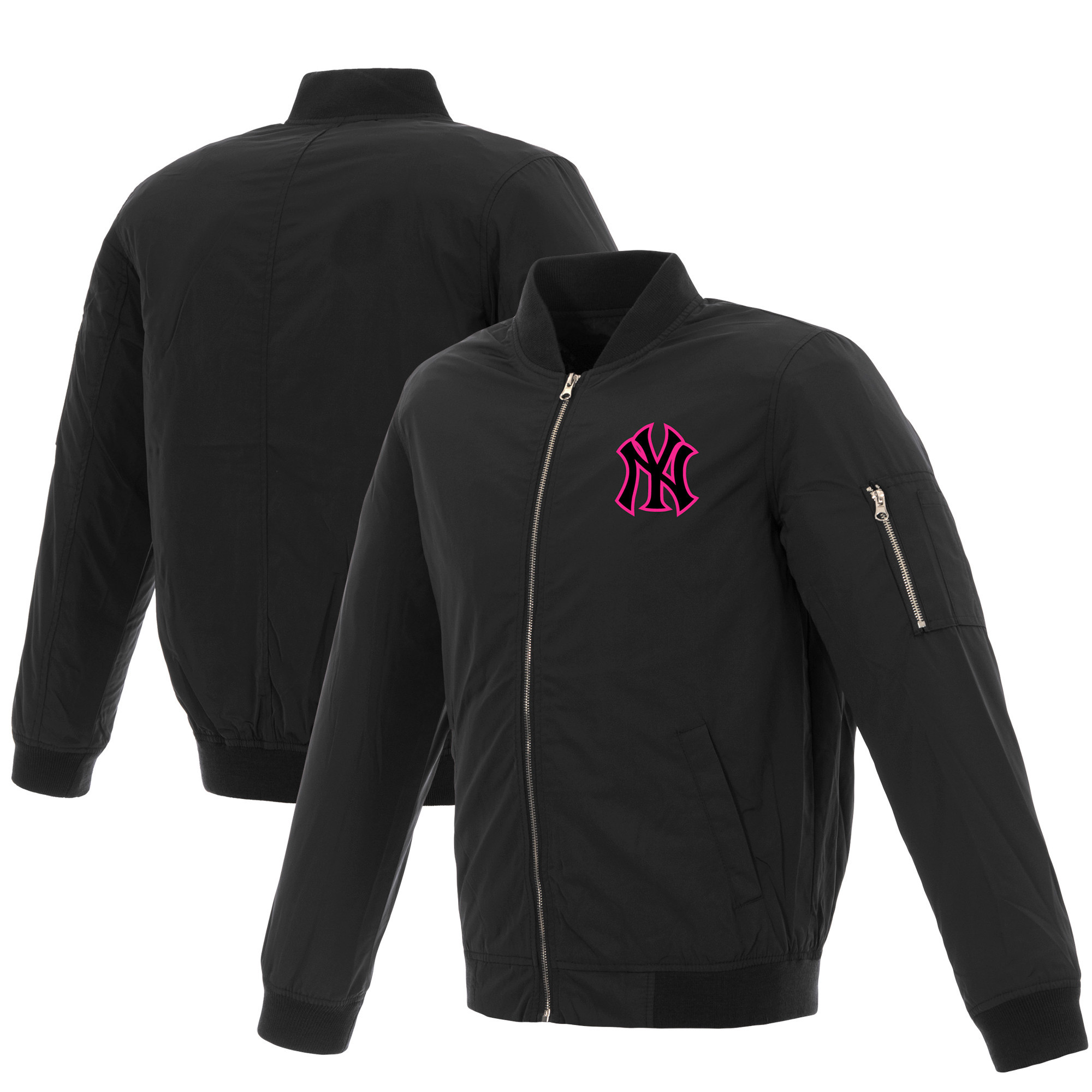 New York Yankees JH Design Women's Nylon Bomber Jacket - Black/Pink | Fanatics