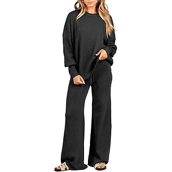 ANRABESS Women 2 Piece Outfits Sweatsuit Oversized Sweater Set & Wide Leg Pants Fall Chunky Loung... | Amazon (US)