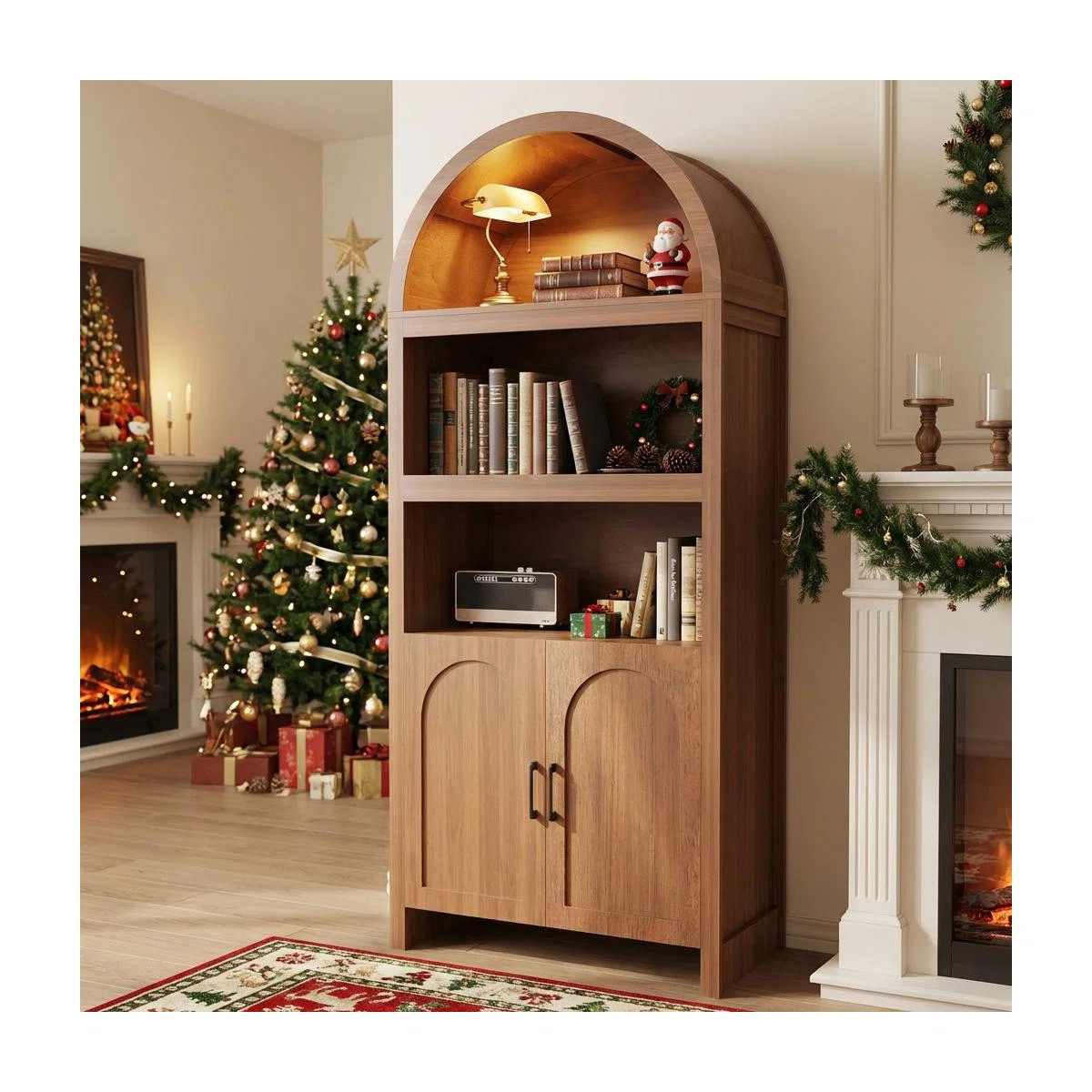 71in Tall Bookcase Arched Cabinet, Modern 5 Tier Bookshelf Mid Century Arched Display Cabinet wit... | Wayfair North America