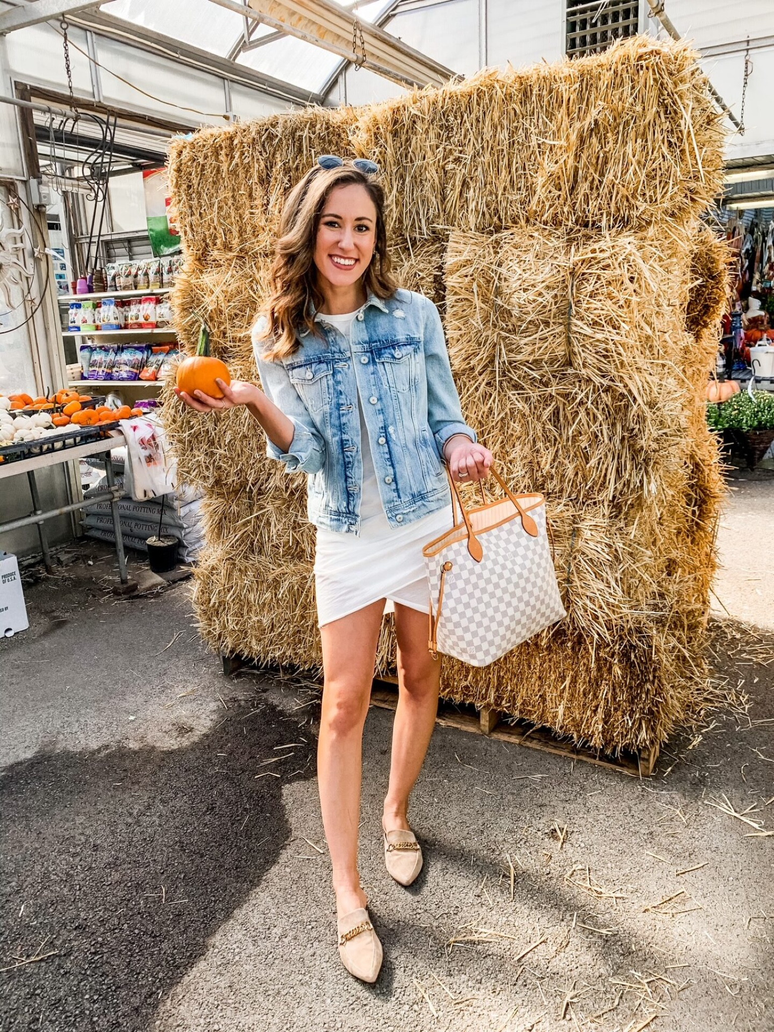 white bodycon dress with denim jacket