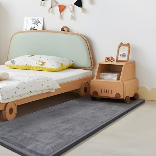 Huloo Sleep Play Mat for Babies Toddlers,1.3" Thick Elasti-Foam Anti-Fall Cushion Mat for Kids Room,28×72 Bedroom Bedside Rugs,Water-Repellent Soft Coral Velvet,Non-Slip(Dark Grey) | Amazon (US)