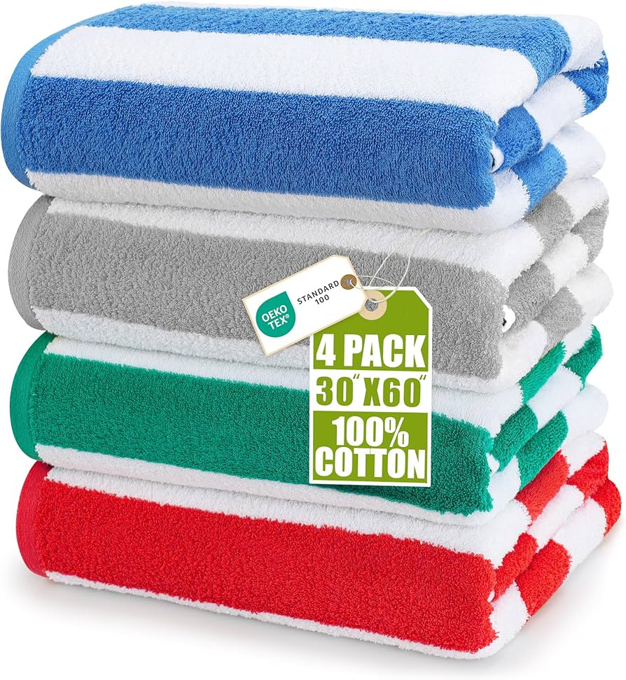 Utopia Towels Pack of 4 Cabana Beach Towels, Oversized 30 x 60 Inches Cotton Beach Towel Set, Smo... | Amazon (US)