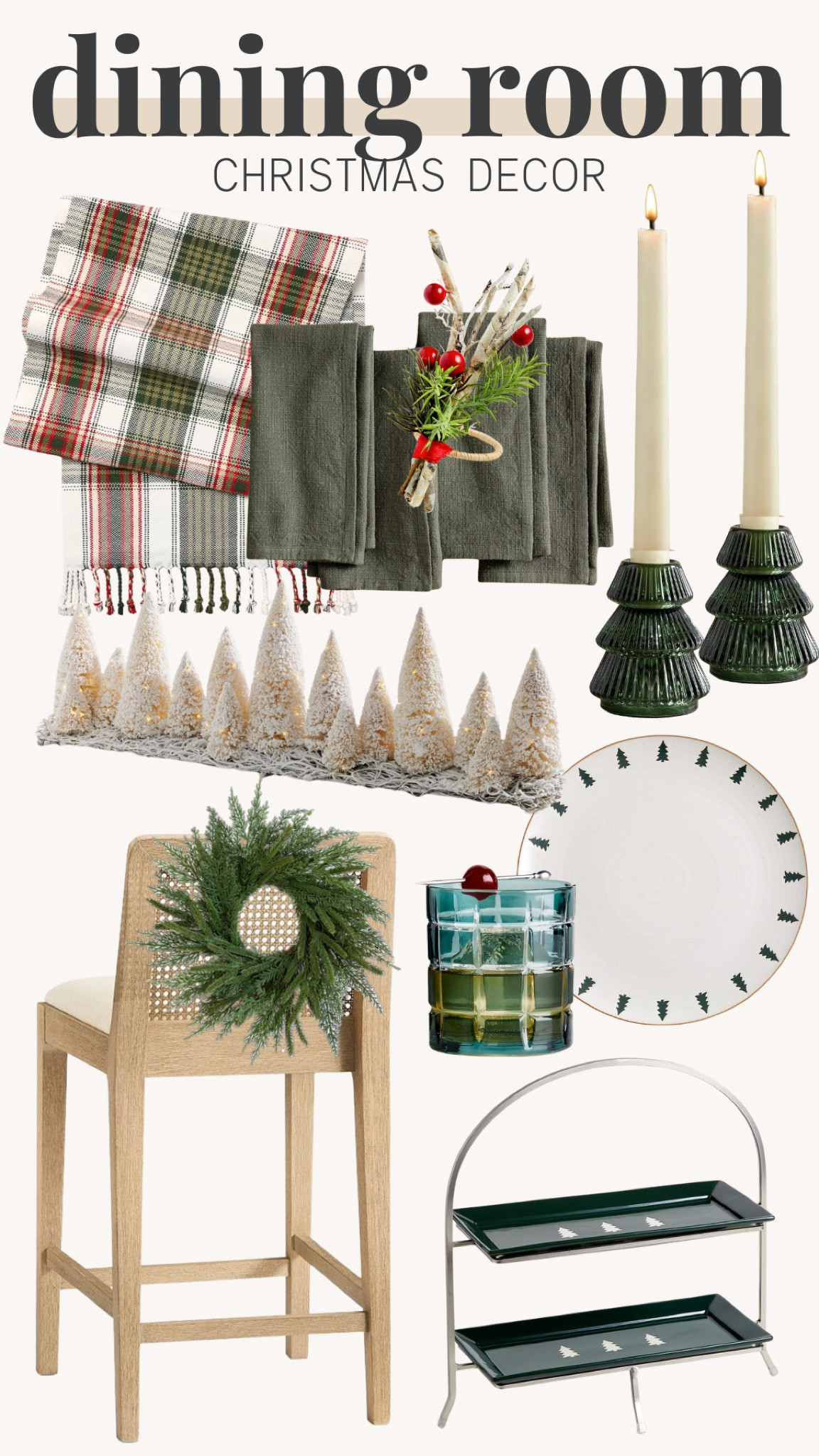 Dining room Christmas decor! 


Tablescape, holiday home, barstool, dishes, centerpieces, table runner, napkins, tree candle holder, glasses 

#LTKHome #LTKSeasonal #LTKHoliday