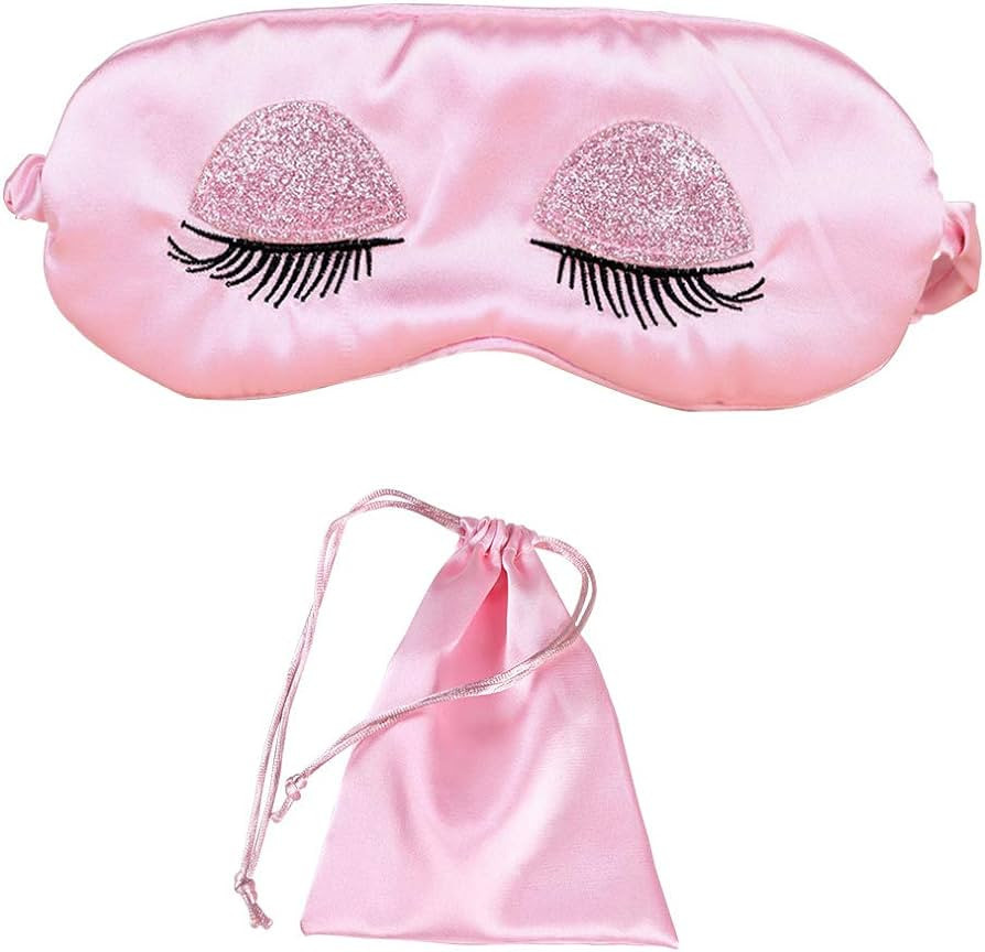 EleCharm Sweet Girl's Satin Eye Mask Long Eyelash Embroidered Eye Cover Sleeping Eyeshade with Po... | Amazon (US)