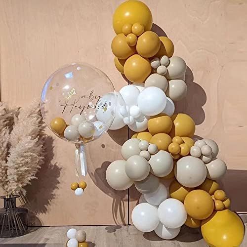 LyzzGlobo Retro Yellow Balloon Garland Arch Kit Mustard Yellow Sand White Transparent Balloon for Bi | Amazon (US)