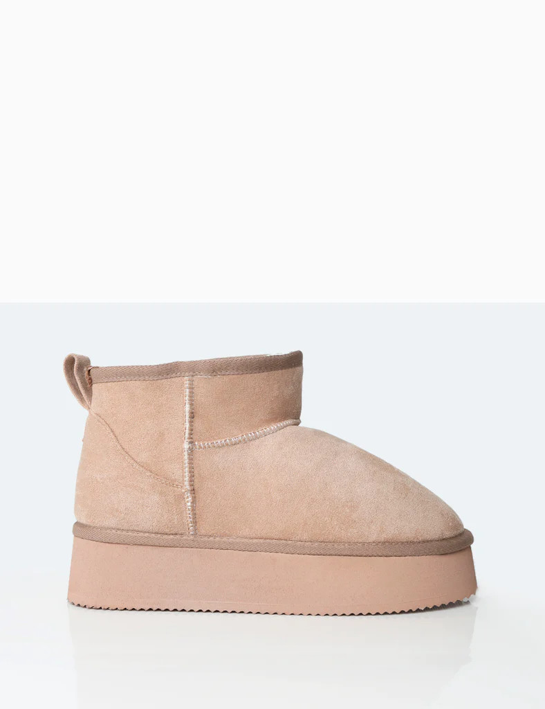Theo Beige Faux Suede Ultra Mini Ankle Platform Boots | Public Desire (US & CA)