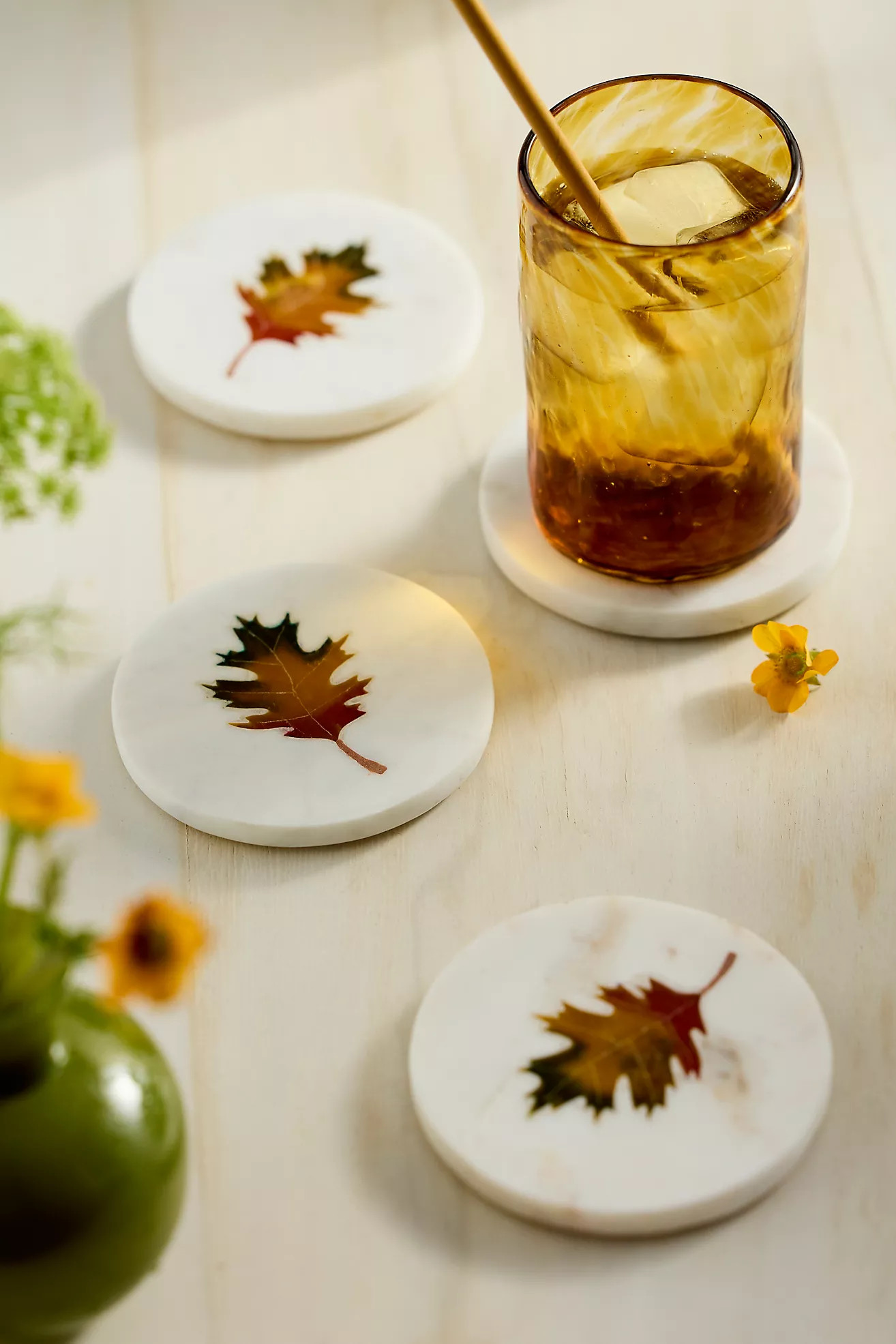 Fall Leaf Marble Coasters, Set of 4 | Anthropologie (US)