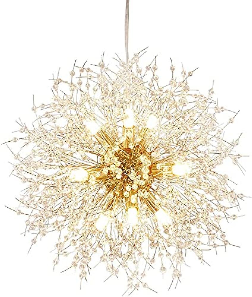 Qamra Modern Gold Crystal Chandeliers, Firework Dandelion Sputnik Chandelier Light Fixture Pendan... | Amazon (US)