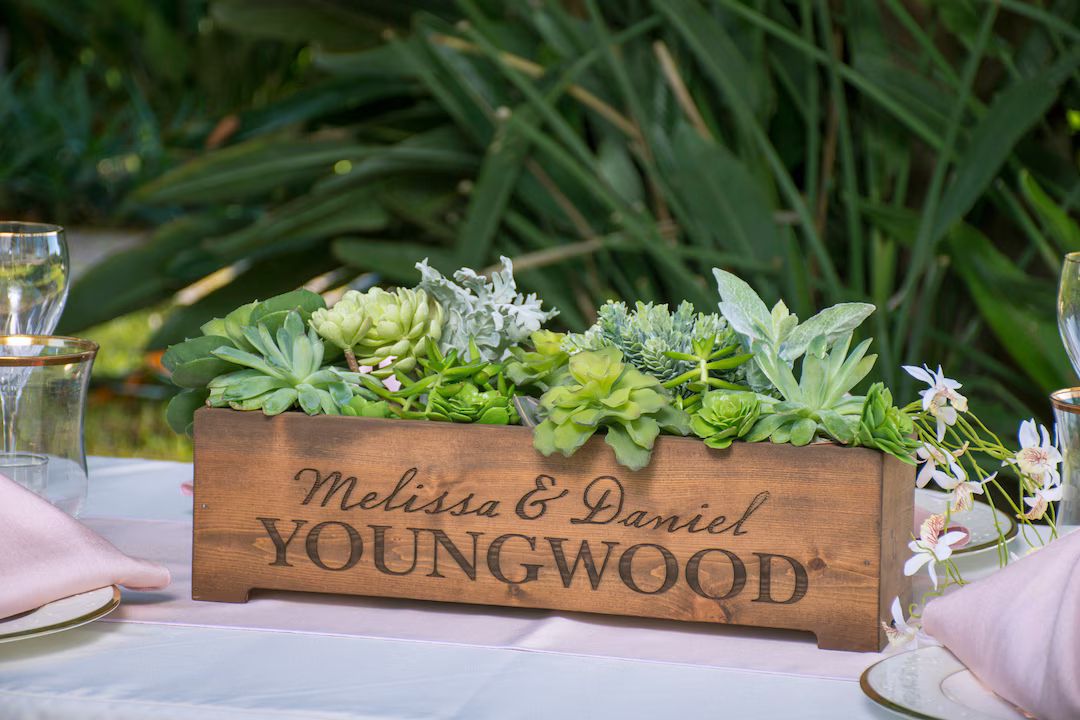Personalized Rustic Wood Planter Box Wedding Centerpiece Vase - First Names and Last Name, Custom... | Etsy (US)