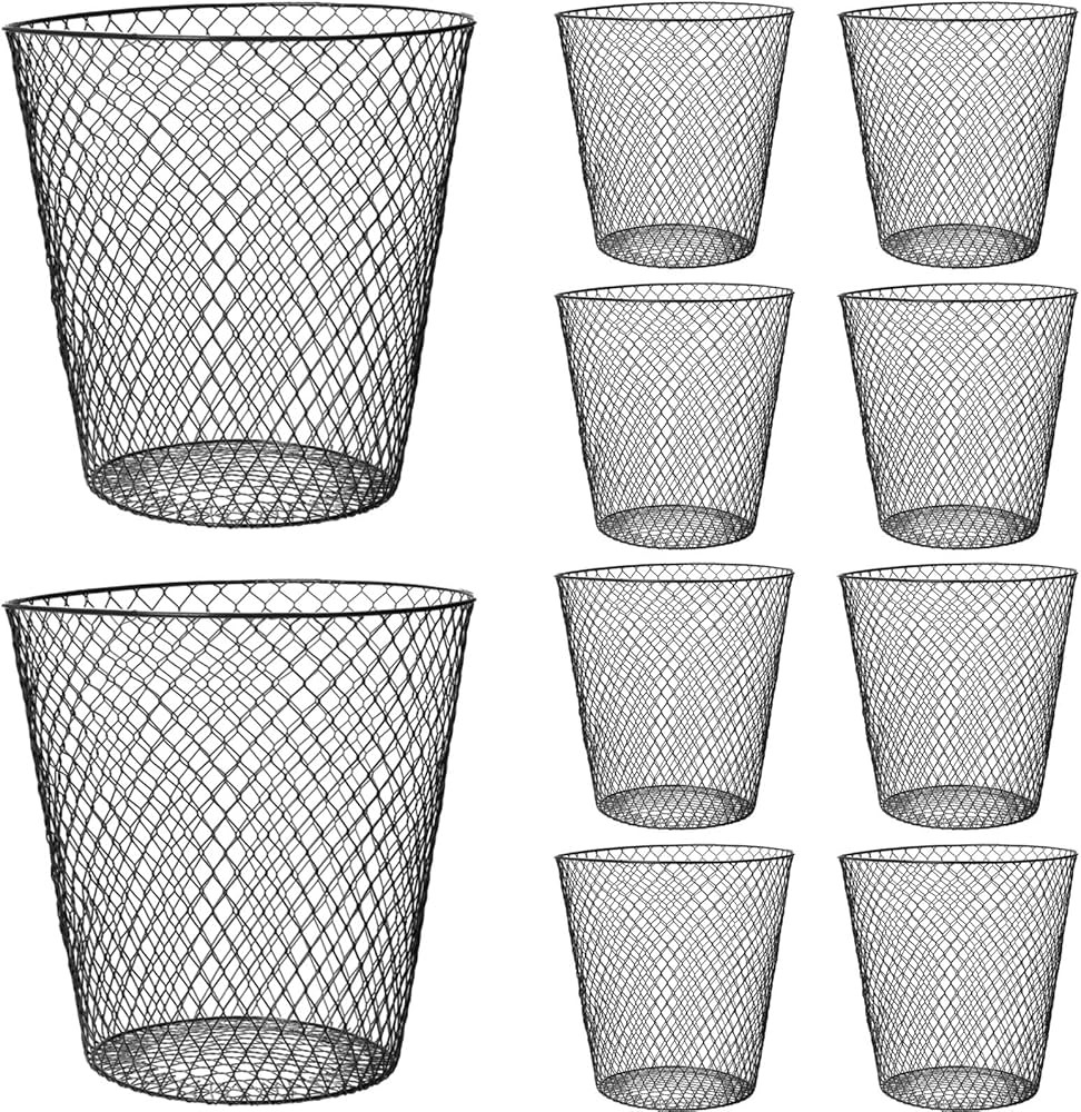 10 Pack 9 inch Round Waste Basket,Wire Mesh Desk Metal Trash Garbage Can Wastebasket Recycling Bl... | Amazon (US)