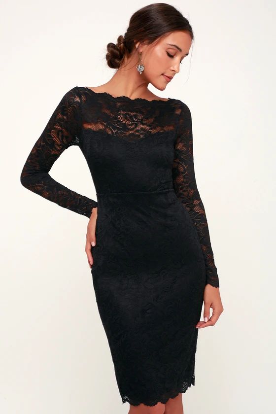 Margalo Black Lace Long Sleeve Bodycon Dress | Lulus (US)