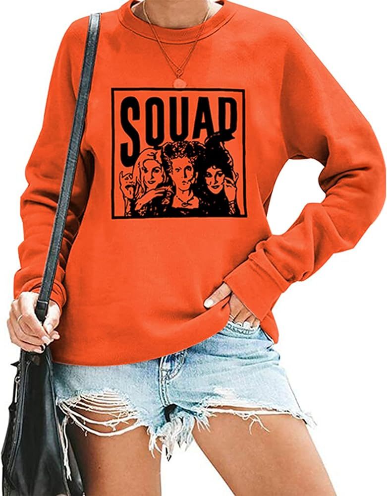 Halloween Squad Sweatshirt for Women Funny Sanderson Sisters Graphic shirt Casual Long Sleeves Te... | Amazon (US)