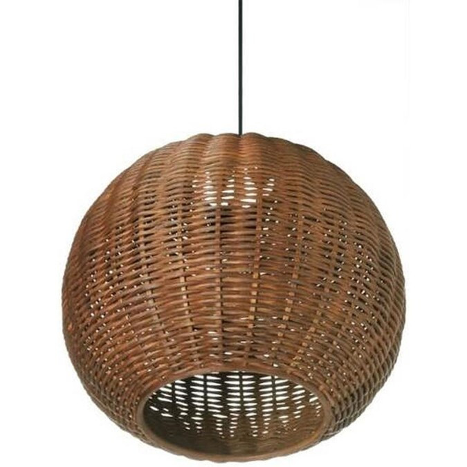 allen + roth Natural Rattan and Painted Black Farmhouse Globe Pendant Light | Lowe's