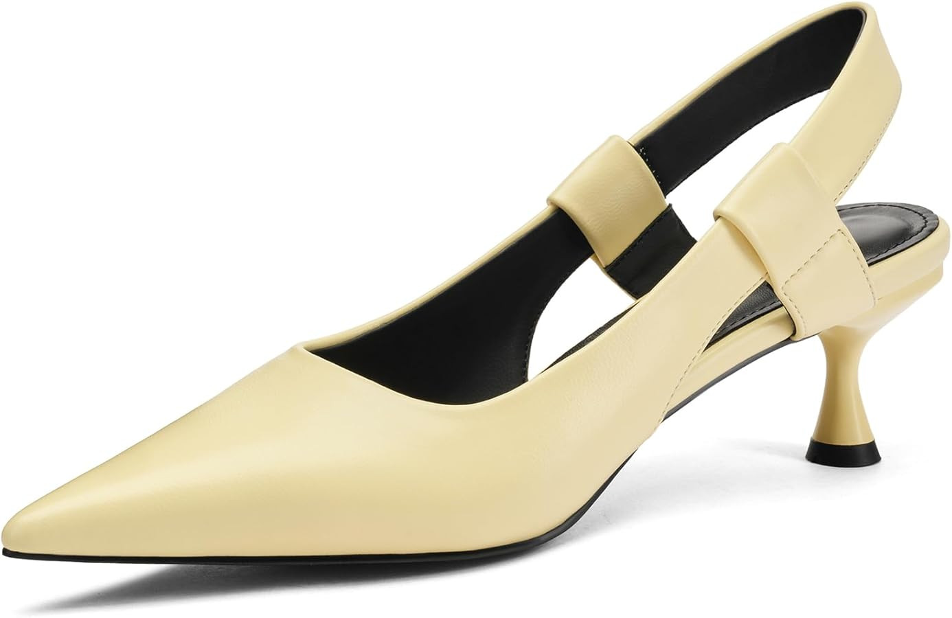 Pointed Toe Slingback Kitten Heels for Women, Leather Stiletto Heel Pumps with Elastic Strap Eleg... | Amazon (US)