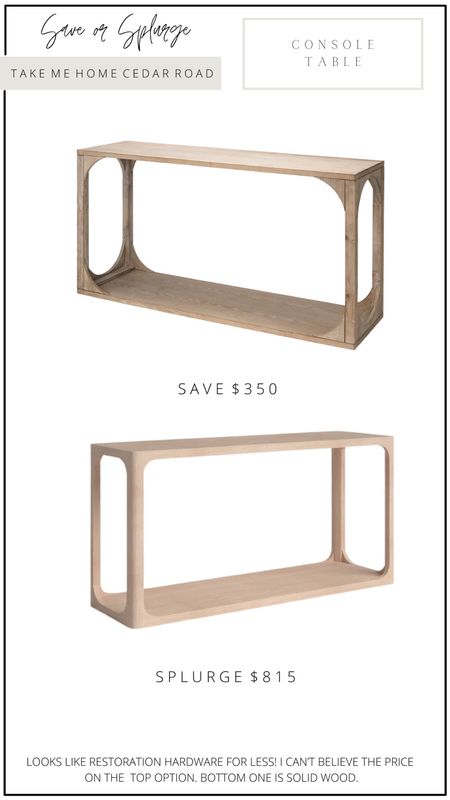 SAVE OR SPLURGE

these console tables look like restoration hardware but are way less expensive! The top price is incredible! Love the design and wood tone.

Console table, sofa table, entryway table, living room table, living room, entryway, designer dupe, wayfair 

#LTKFind #LTKsalealert #LTKhome