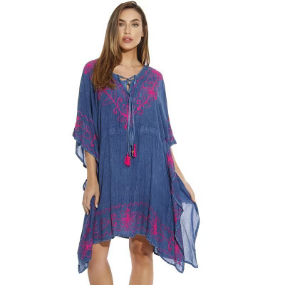 21679-WHTBLK-S Riviera Sun Caftan / Caftans for Women (Medium Denim / Fuchsia, Large) | Target