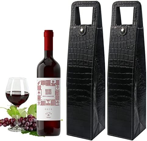 Instnovny 2 Pcs Single Leather Wine Tote Bags with Handles Reusable Wine Champagne Beer Gift Bags... | Amazon (US)