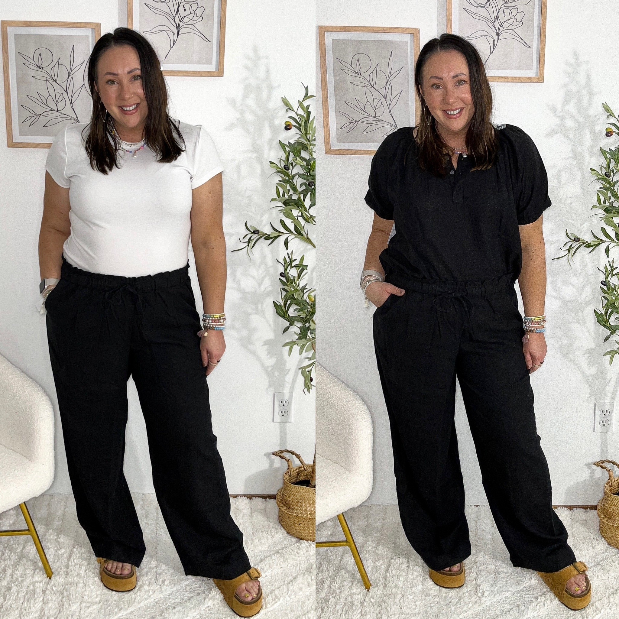 XL wide leg linen pants under $23! Had to grab the black ones. Large linen top with the cutest scallop detail on the bottom. XL tee. Sandals run true to size.  

#LTKMidsize #LTKSeasonal #LTKOver40