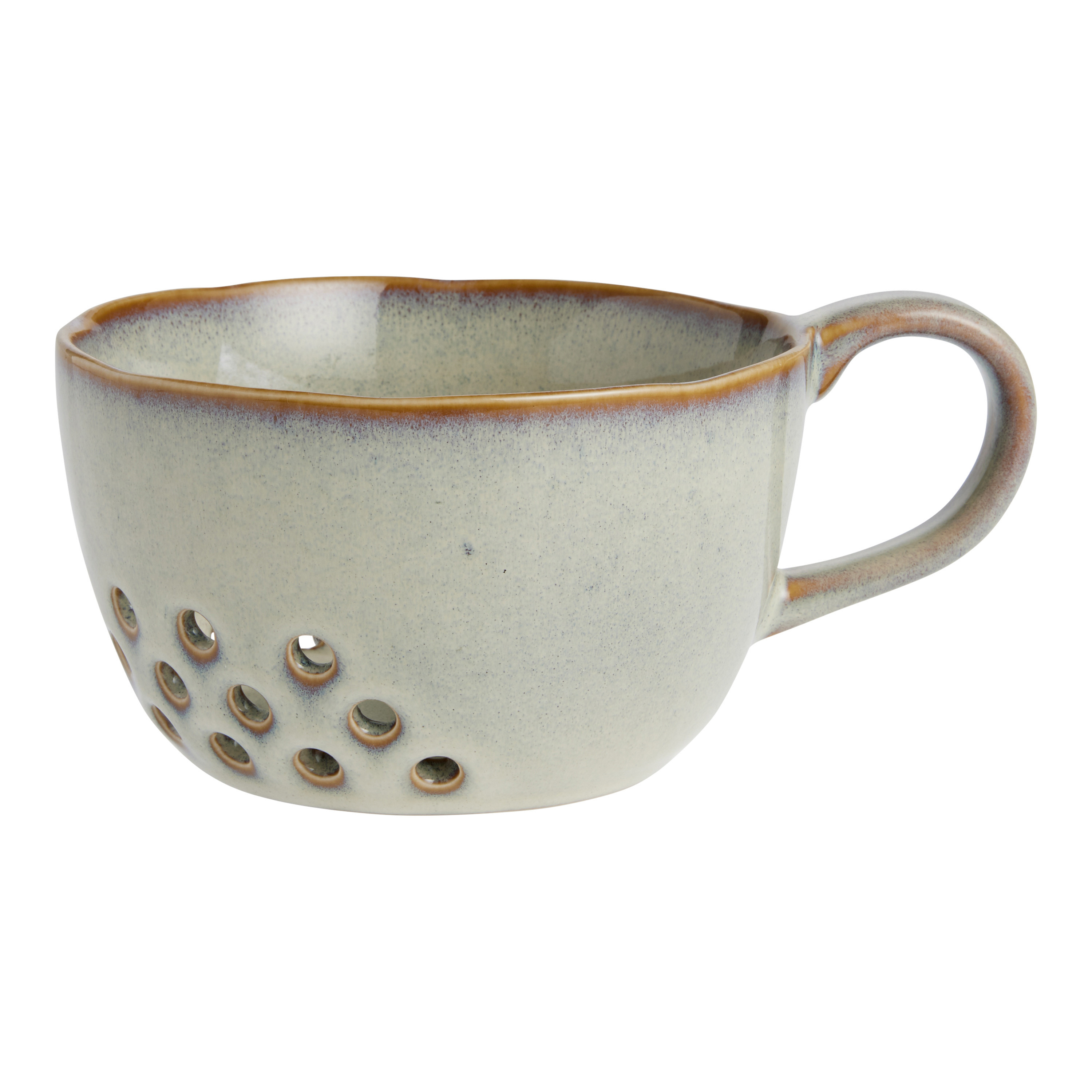 Ivory Reactive Glaze Ceramic Mug-Shaped Colander - World Market | World Market