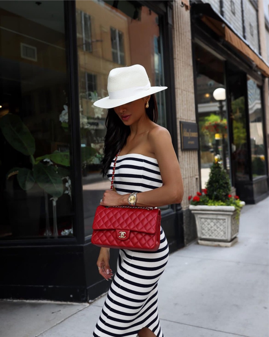 Chic summer outfit ideas
Blue and white striped dress wearing an XS
Chanel red handbag 
Alexandre Birman heels 
Rag & Bone hat


#LTKunder100 #LTKitbag #LTKstyletip