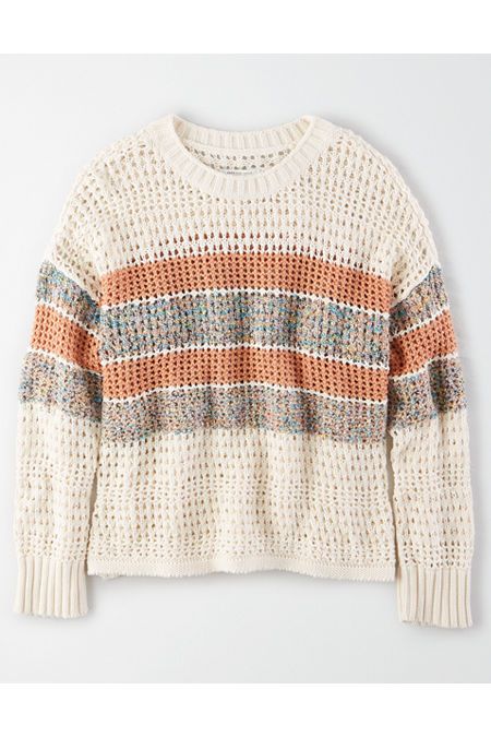 AE Pointelle Oversized Sweater Women's Cream M | American Eagle Outfitters (US & CA)